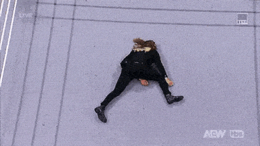 a woman is laying on the floor in a wrestling ring .