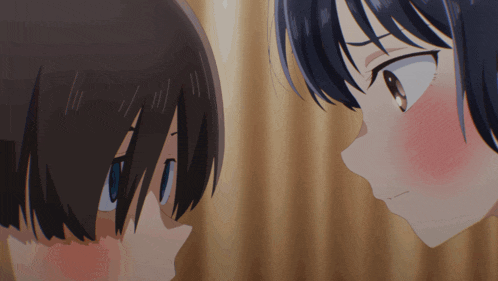 two anime characters are looking at each other