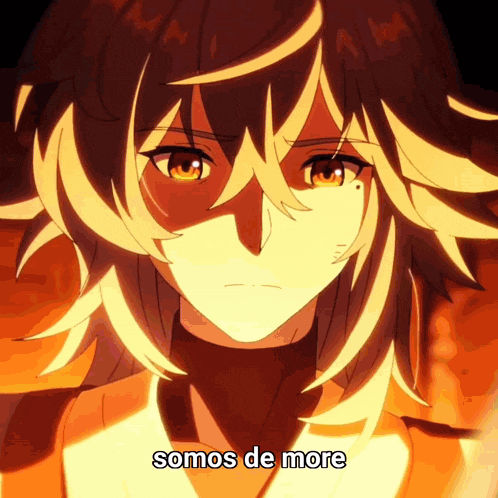 a close up of a anime character with the words somos de more below her