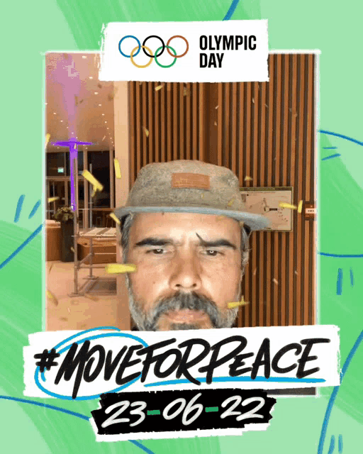 a picture of a man with a hat and the words olympic day