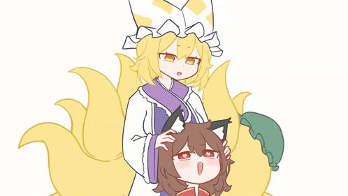 a cartoon drawing of a girl with a cat ear standing next to another girl