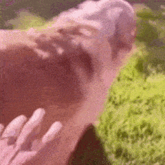 a close up of a person 's hand reaching out towards a statue .