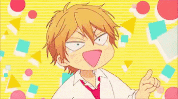 a cartoon boy in a white shirt and tie is making a funny face and pointing up .