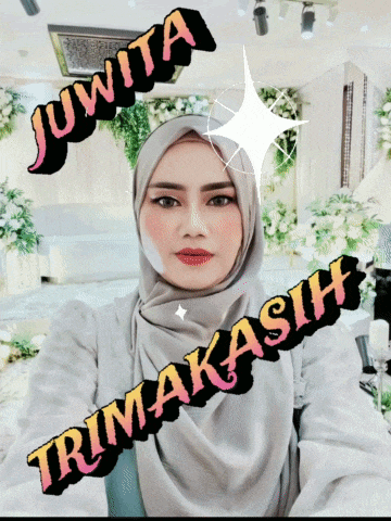 a woman wearing a hijab with the name juwita and trimakasih written on the bottom