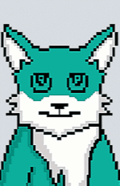 a pixel art of a blue and white cat with a t on its face
