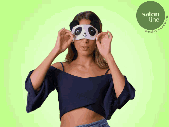 a woman wearing a panda eye mask with a salon line logo in the corner