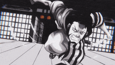 a black and white drawing of a samurai with a sword