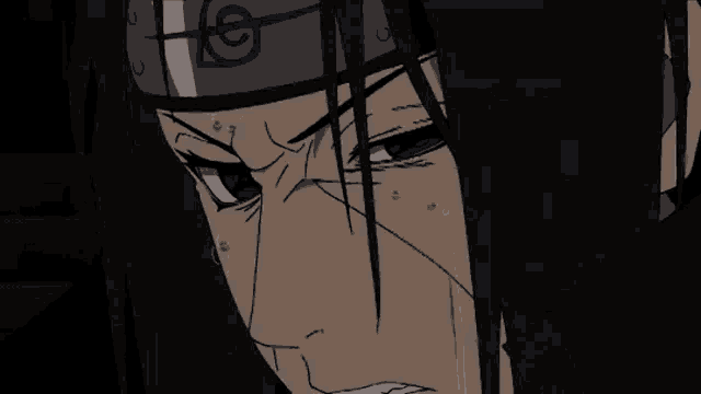 a close up of a cartoon character 's face with a headband on .