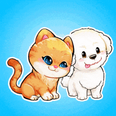 a cartoon drawing of a cat and a dog on a blue background