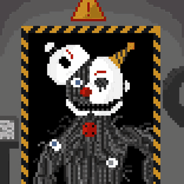 a pixel art of a clown with a party hat