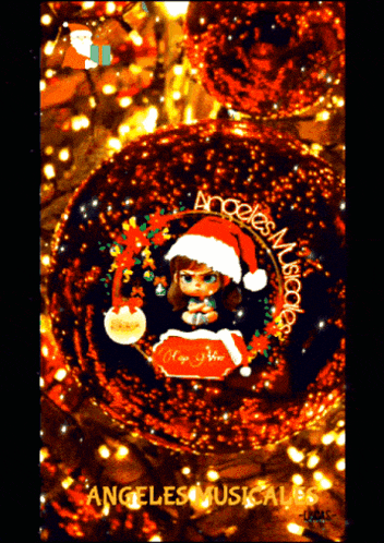 a christmas poster with a girl in a santa hat