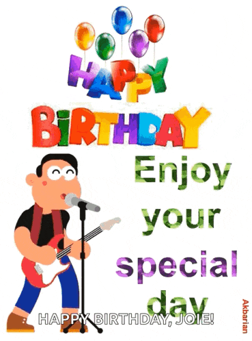 a man singing into a microphone with the words happy birthday enjoy your special day
