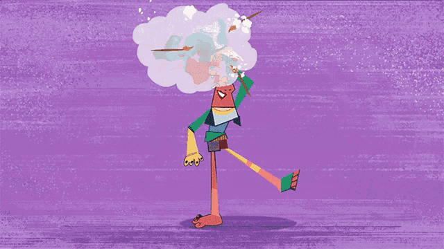 a cartoon character is standing on a cloud