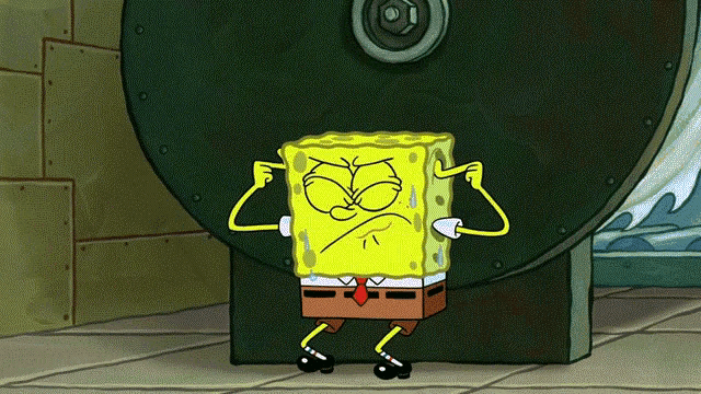 a cartoon of spongebob covering his ears and making a funny face