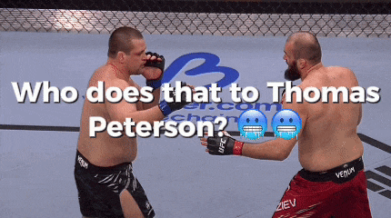 two men in a boxing ring with the words who does that to thomas peterson on the bottom