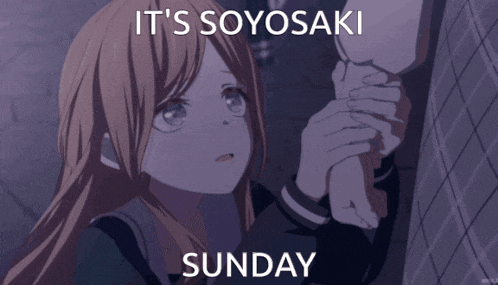 a picture of a girl with the words it 's soyosaki sunday on it