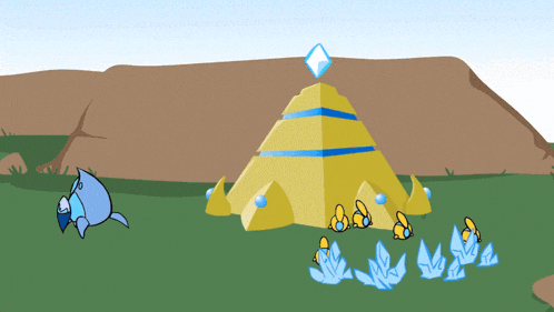 a cartoon drawing of a pyramid with a diamond on top of it