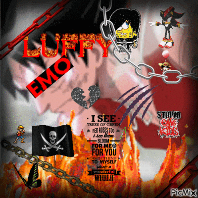 a collage of images including a pirate flag a spongebob sticker and the word emo