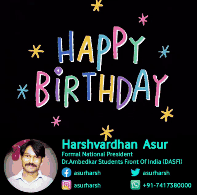 a birthday card for harshvardhan asur with his picture