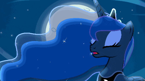 a cartoon drawing of a blue unicorn with a white eye
