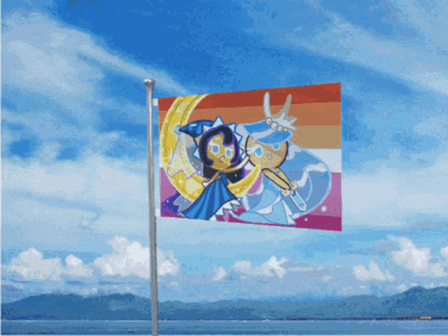 a flag with a picture of a princess on it