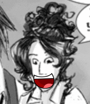 a black and white drawing of a woman with a speech bubble that says l