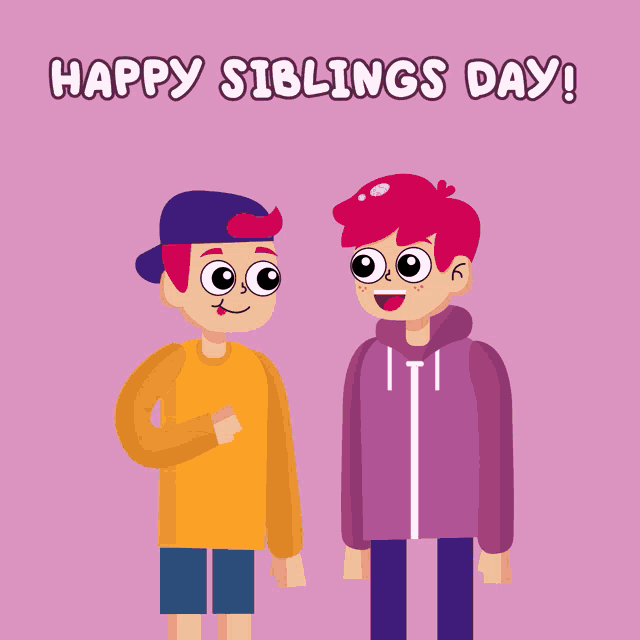 a happy siblings day greeting card with two cartoon characters