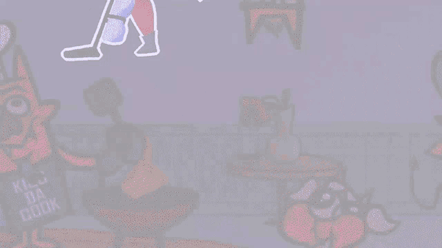 a cartoon of a devil holding a sign that says kill da cook