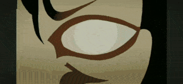 a close up of a person 's face with a large white eye