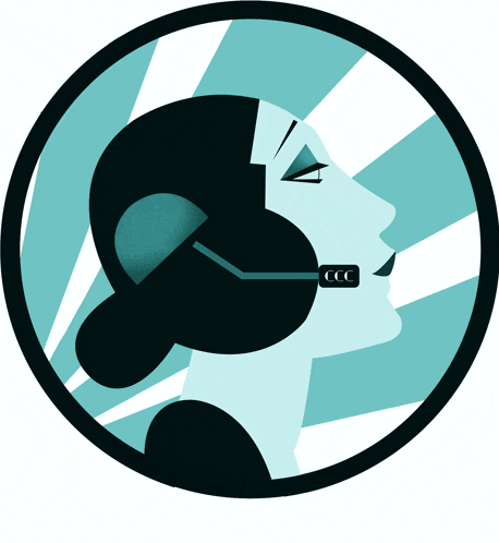 an illustration of a woman wearing a headset with the letter ccc on it