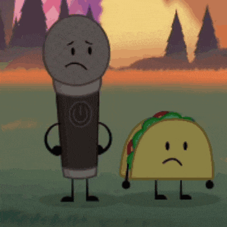 a microphone and a taco with sad faces