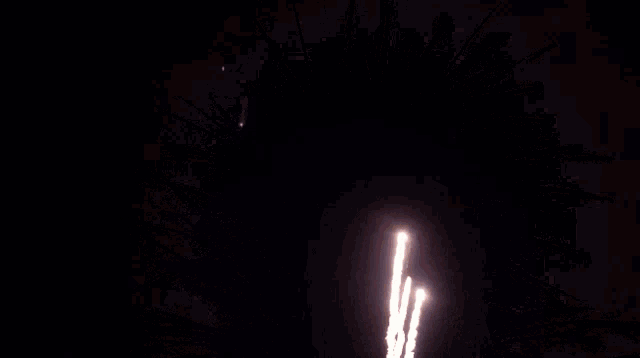 a bunch of fireworks are going off in the dark