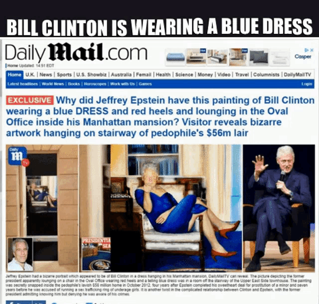 bill clinton is wearing a blue dress according to daily mail.com