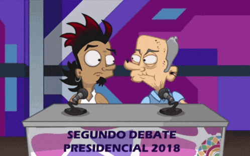 a cartoon of two people behind a table that says segundo debate presidential 2018
