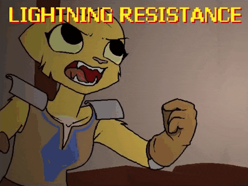 a cartoon character with the words lightning resistance behind her