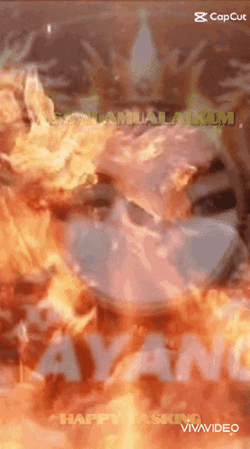 a happy thanksgiving greeting with a picture of flames