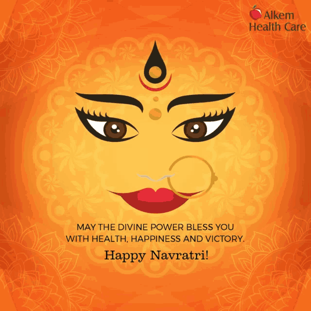a greeting card for happy navratri with a picture of a woman