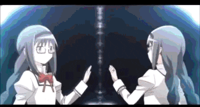 two anime girls are standing next to each other and giving each other a high five