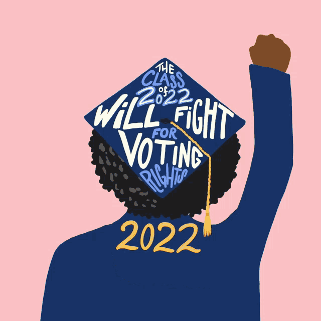 a woman wearing a graduation cap that says " will fight for voting rights "