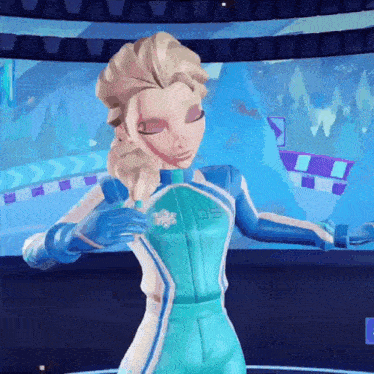 a cartoon character with a snowflake on her chest