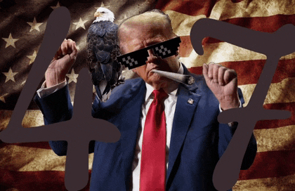 a man in a suit and tie with a bald eagle on his shoulder is wearing sunglasses and smoking a cigar