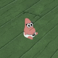 patrick star from spongebob squarepants is sitting on the floor wearing a diaper and glasses .