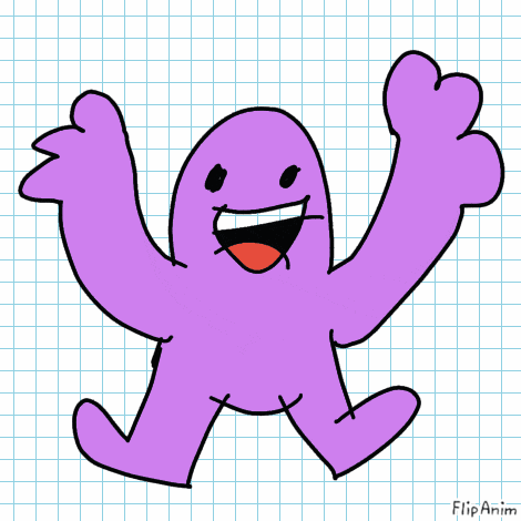 a drawing of a purple cartoon character with flipanim written below it