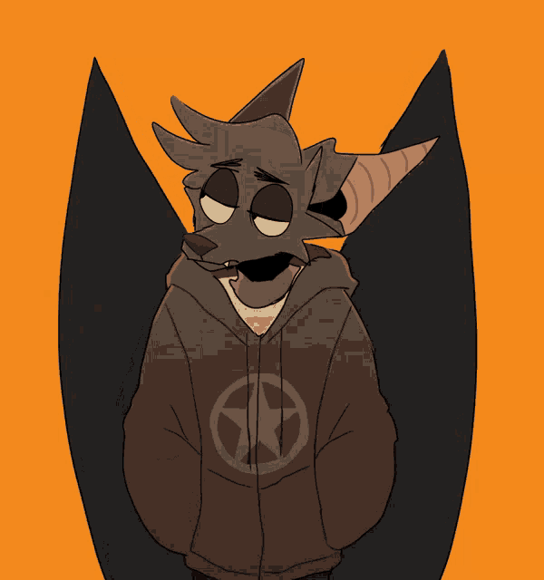 a drawing of a bat wearing a hoodie with a star on it giving the middle finger