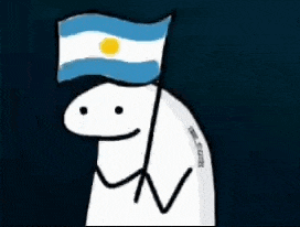 a stick figure is holding an argentina flag in front of his head .