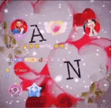 the letter a and the letter n are on a heart shaped balloon .