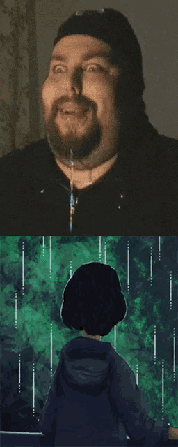 a man with a beard and a woman with a hoodie looking at a computer screen