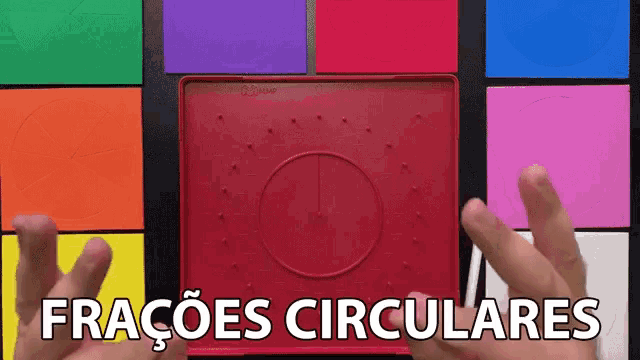 a person is holding a red board that says fracoes circulares in white letters