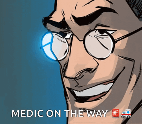 a cartoon of a doctor with the words medic on the way
