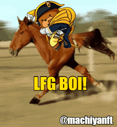 a cartoon of a teddy bear riding a horse with the words lfg boi